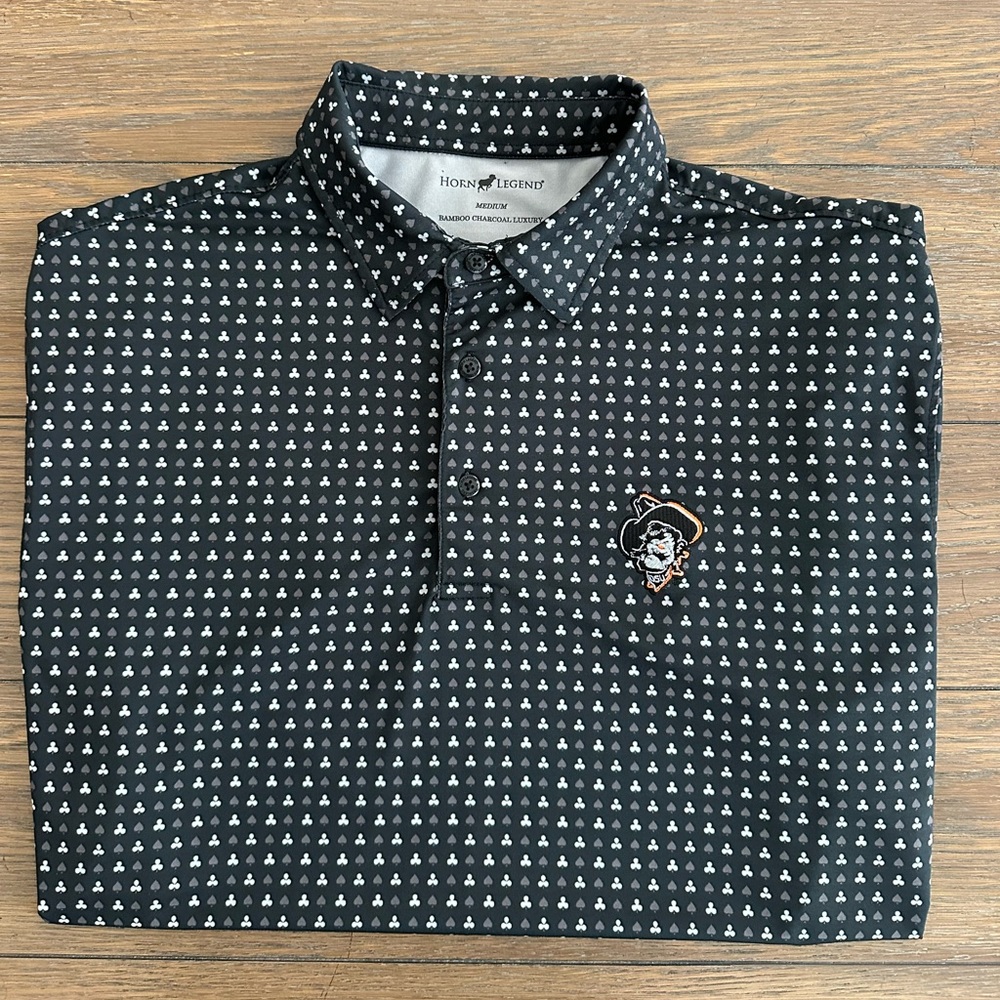 Horn‎ Legend Oklahoma St Cowboys  Black/Gray Patterned Polo Shirt Size M